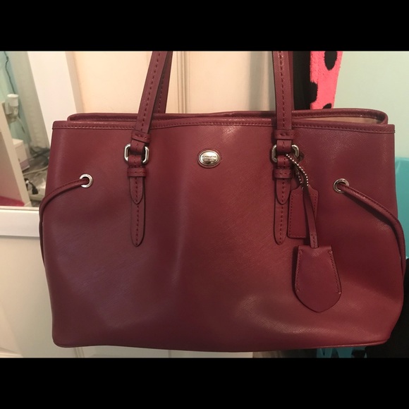 Coach Handbags - Coach Peyton Saffiano Drawstring Carryall (Merlot)